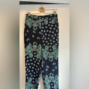 Zara Navy and Green Pull on Paisley Pants size medium women’s
